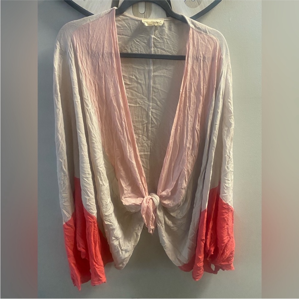 SOLD! DRESS UP Boutique! Linen Bell sleeves Color Block Oversized Boho Kimono - Picture 5 of 6